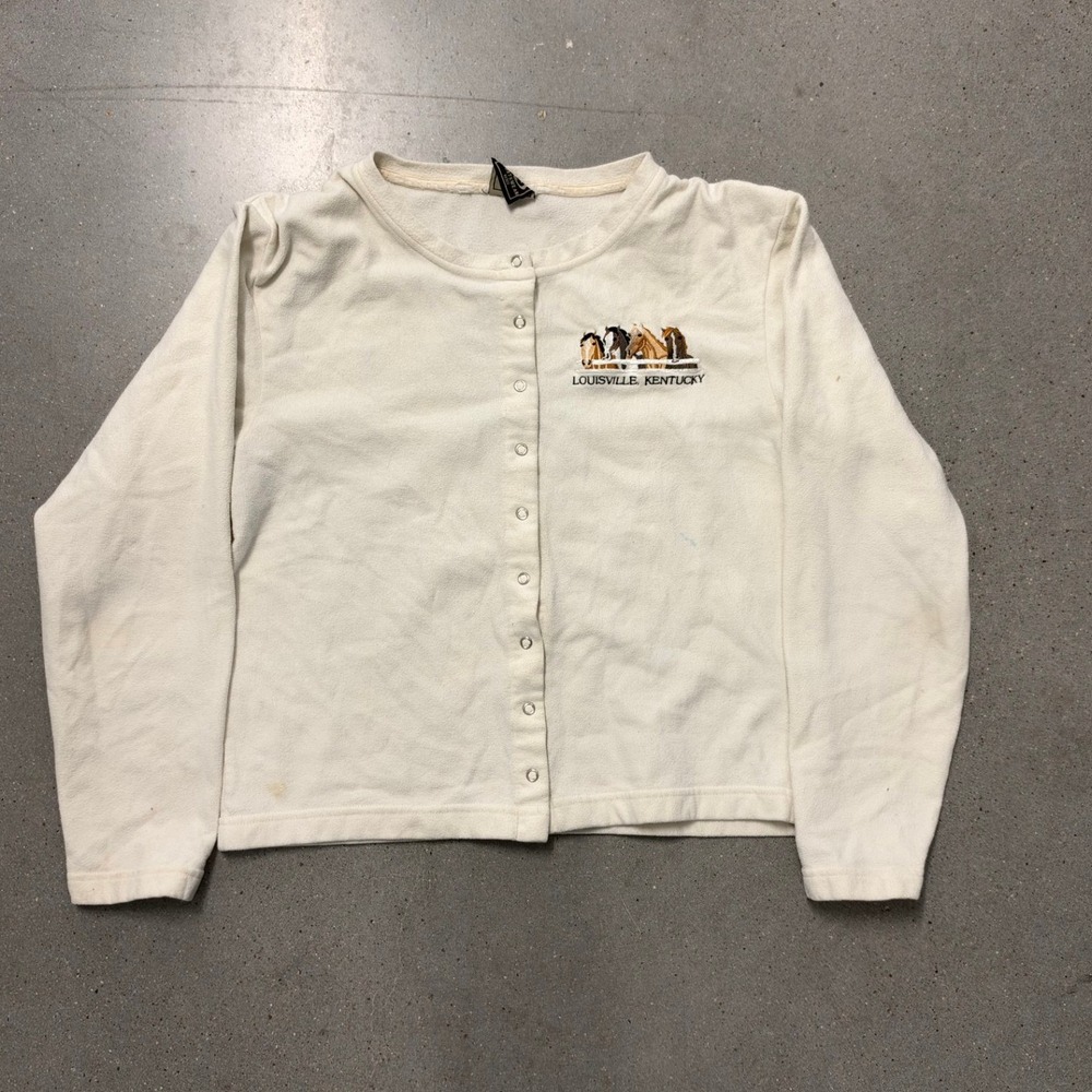 Louisville Kentucky Horse Embroidered Fleece Snap Cardigan Cream Large
